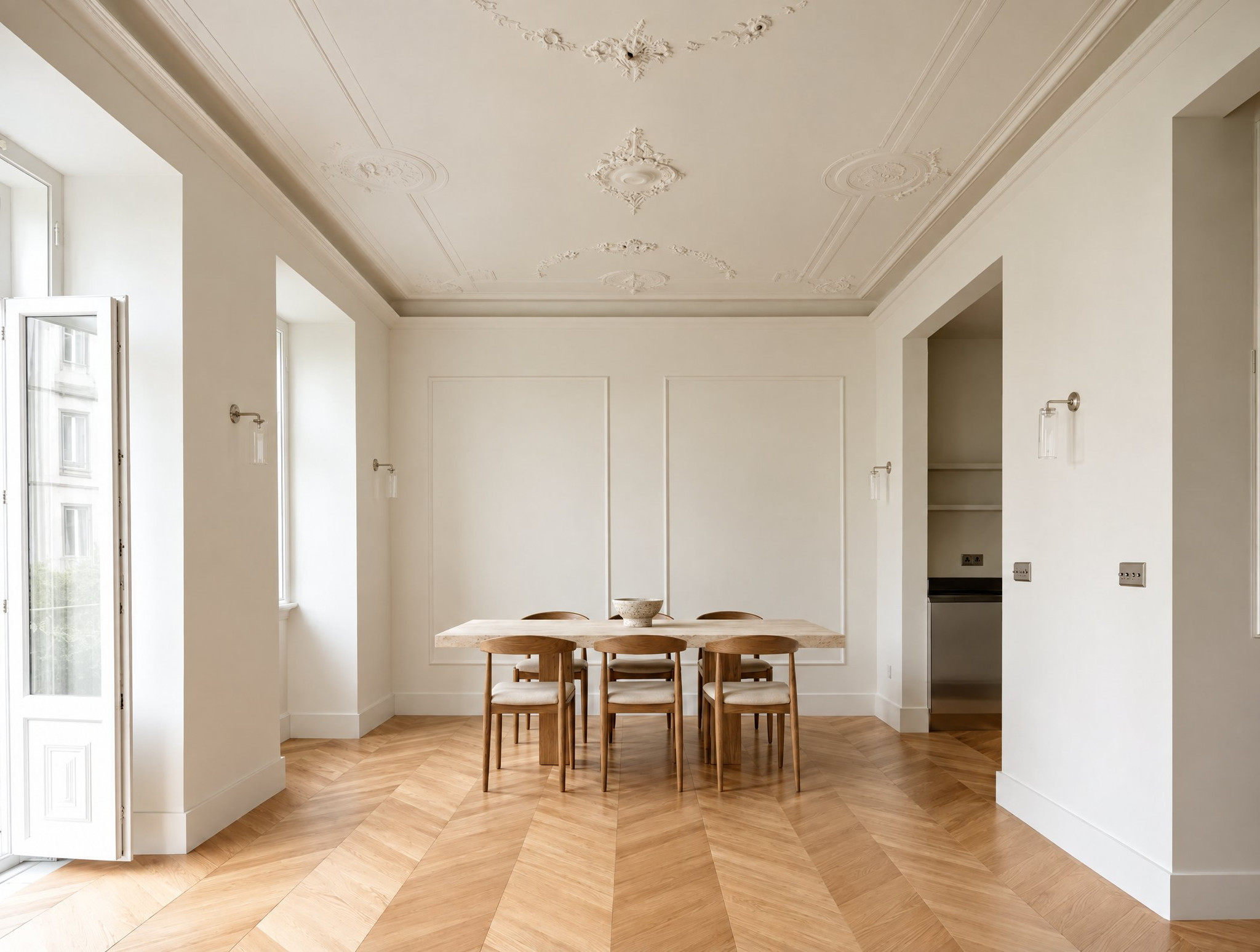 Duque, a renovated apartment by Saldanha in the Avenidas Novas, Lisbon: dining